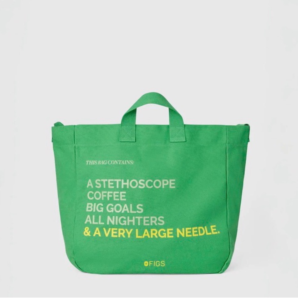 Figs a very large needle, tote bag emerald